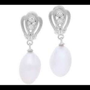 Retired Judith Ripka Cultured Clip On Pearl Drop Earrings